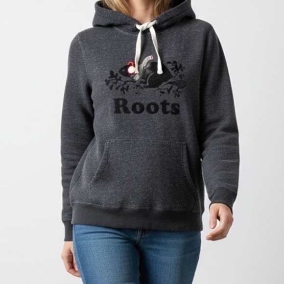 Roots Tops - ROOTS Salt & Pepper Hoodie Set Women's S Grey-Navy Beaver Scarf Earmuffs Small